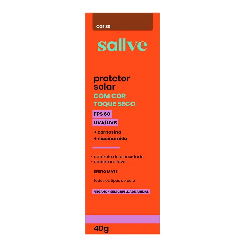 Protetor Solar Facial Toque Seco Com Cor 80 Fps 60 Sallve Caixa 40g