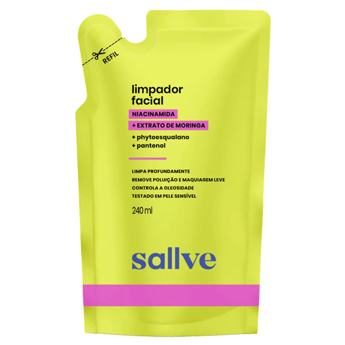 Limpador Facial Sem Fragrância Sallve Sachê 240ml Refil