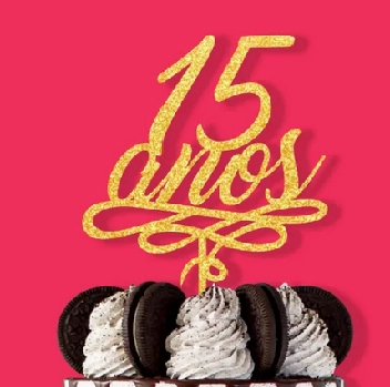 Topo De Bolo Acril. Liso 15 Anos Dourado