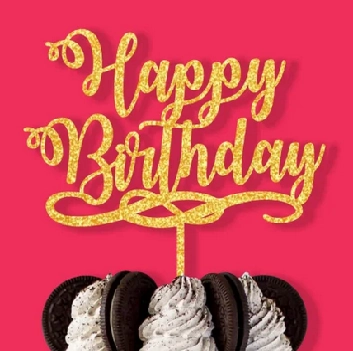 Topo De Bolo Acril. Happy Birthday Dourado 16cm
