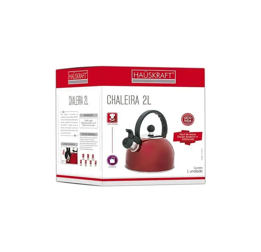 Chaleira Inox 2L Vermelho Hauskraft