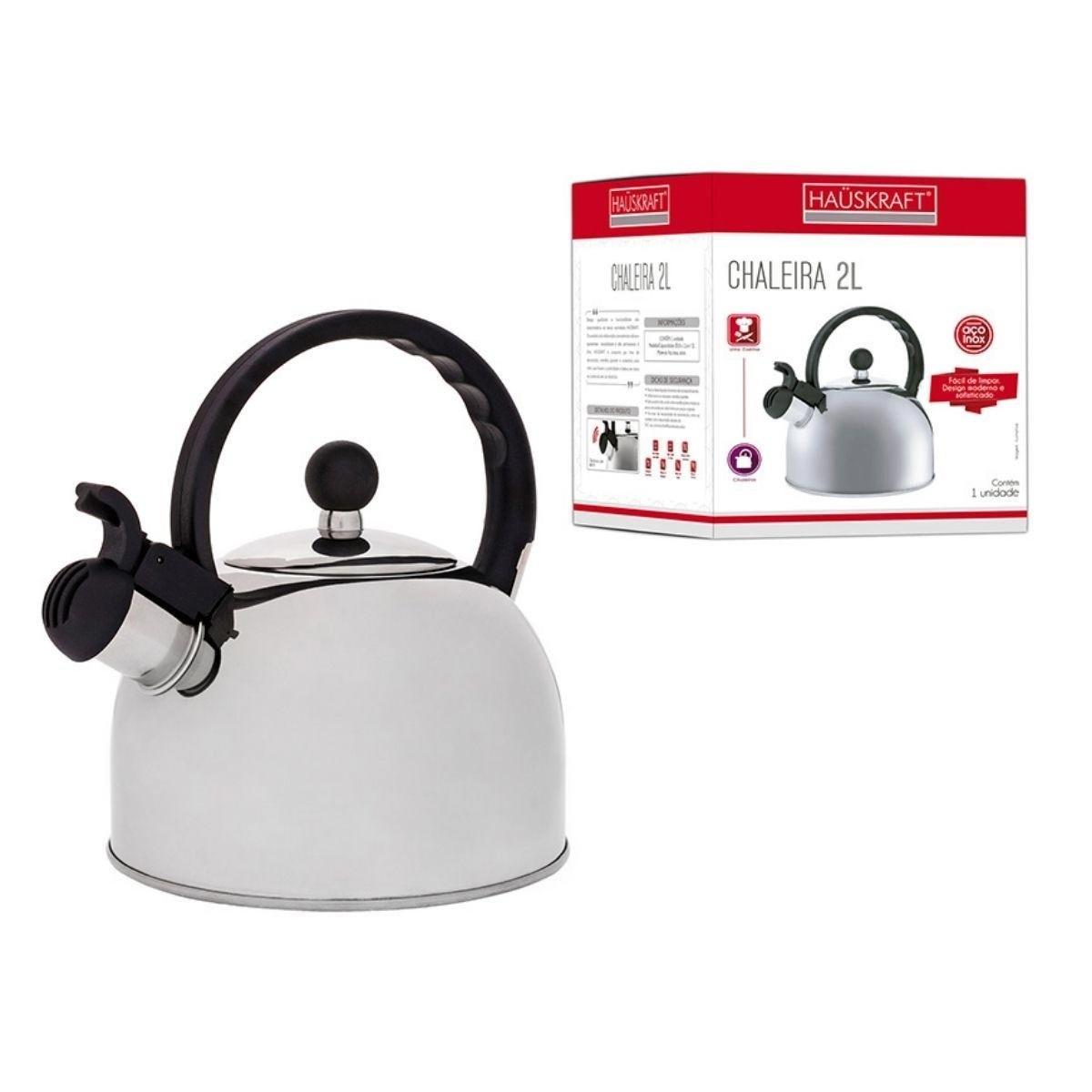 CHALEIRA COM TAMPA E APITO EM AÇO INOX 2L PRATA CHLR-017