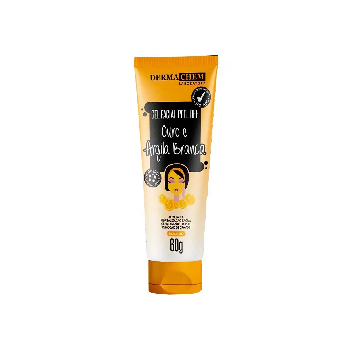 Gel Facial Peel Off Ouro e Argila Branca 60G DermaChem