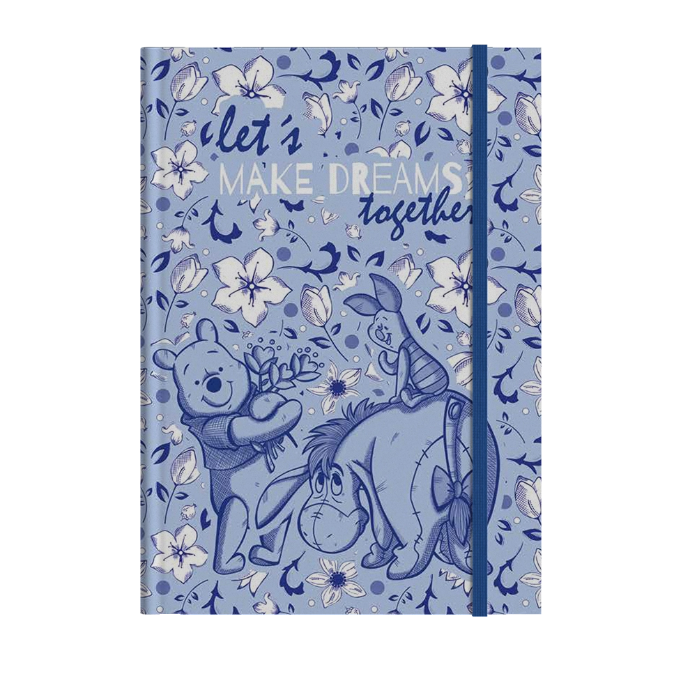 Caderno Mdio Com Elstico Pooh Azul Florido