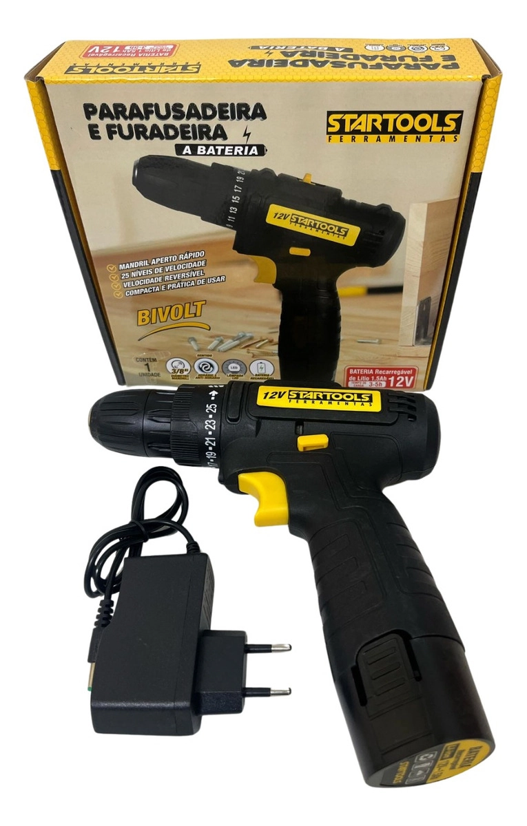 Parafusadeira Furadeira Bateria 12v Bivolt Startools Ar0739 - Preto - 127/220v