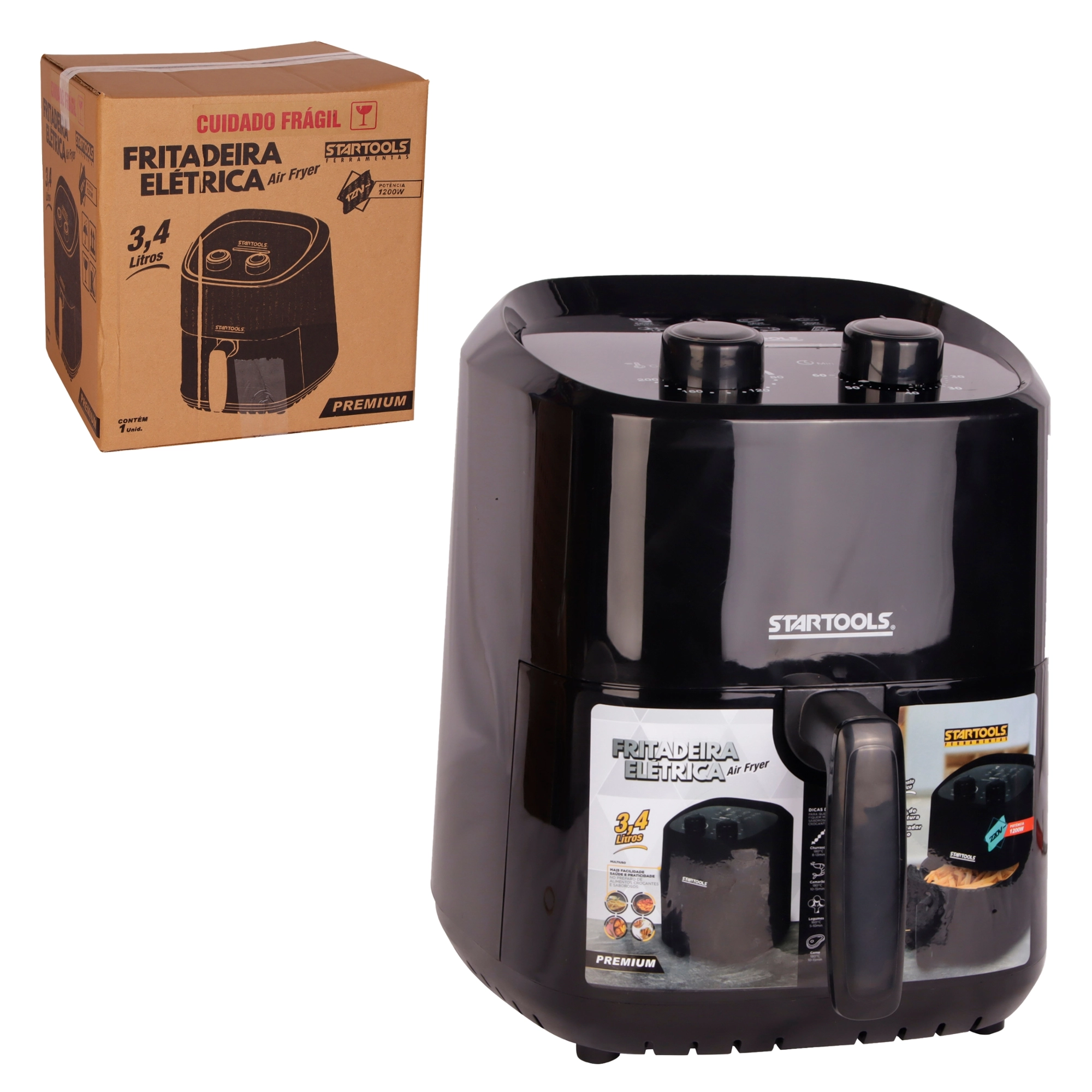 Fritadeira Air Fryer Startools 3,4l Preta Premium 1200w 127v