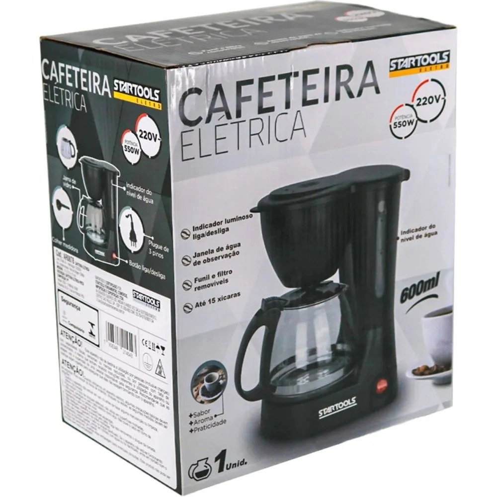Cafeteira Eletrica Preta 600ml 650w 127v P/ 15 Xicaras C/jarra De Vidro