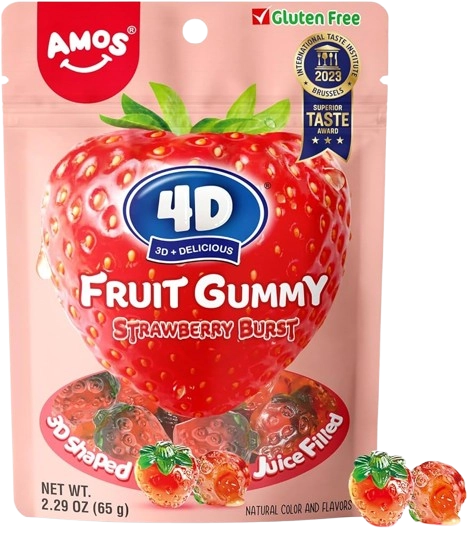 Bala Amos 4d Fruit Gummy Strawberry 65g