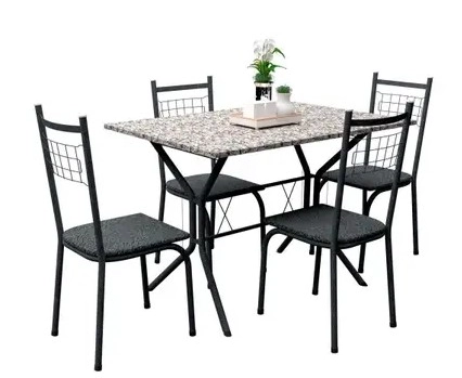 Kit Mesa Brasilia 1.10m 4 Cadeira New Lisboa Pt Pr Bp Nat 20.948 Fabone