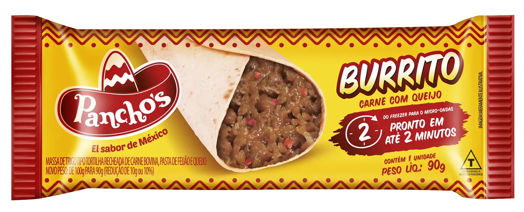 Burrito Recheio Carne Com Queijo Panchos Pacote 90g