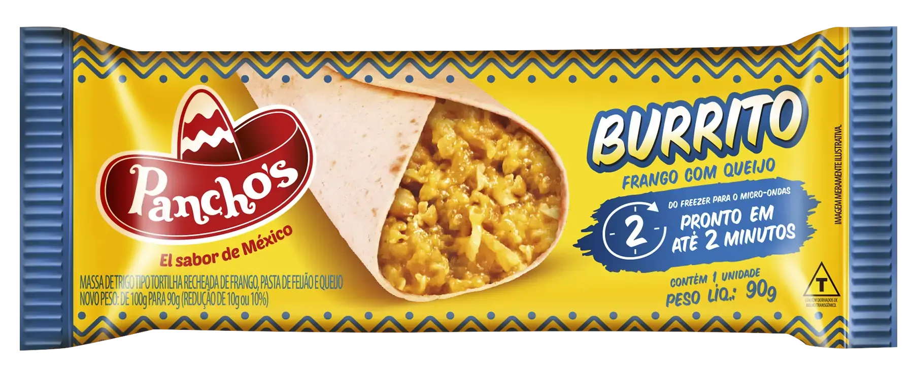Burrito Recheio Frango Com Queijo Panchos Pacote 90g