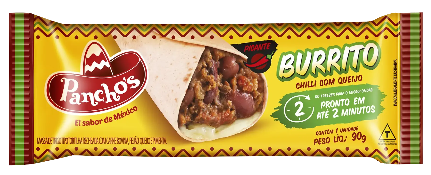 Burrito Recheio Chilli Com Queijo Picante Panchos Pacote 90g