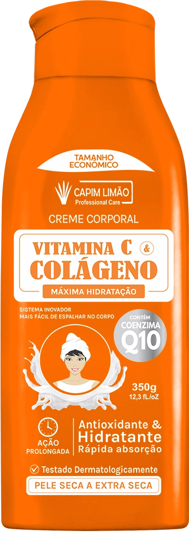 Creme Corporal Vitamina C Colágeno Com Enzima Q10 Capim Limão Profissional 350g