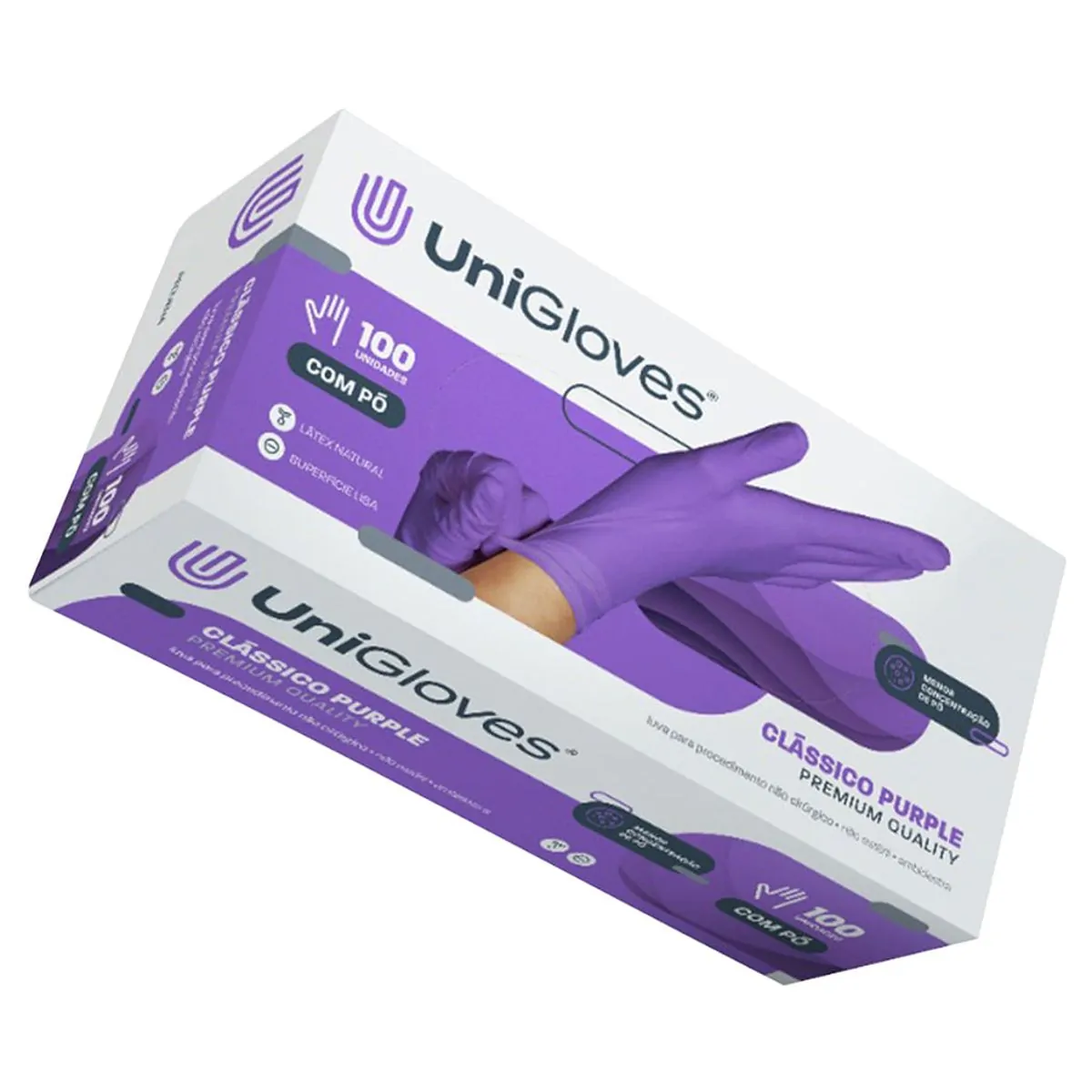 Luva de Procedimento Látex com Pó Clássico Roxa - Unigloves - Luva De Procedimento Látex com Pó Clás