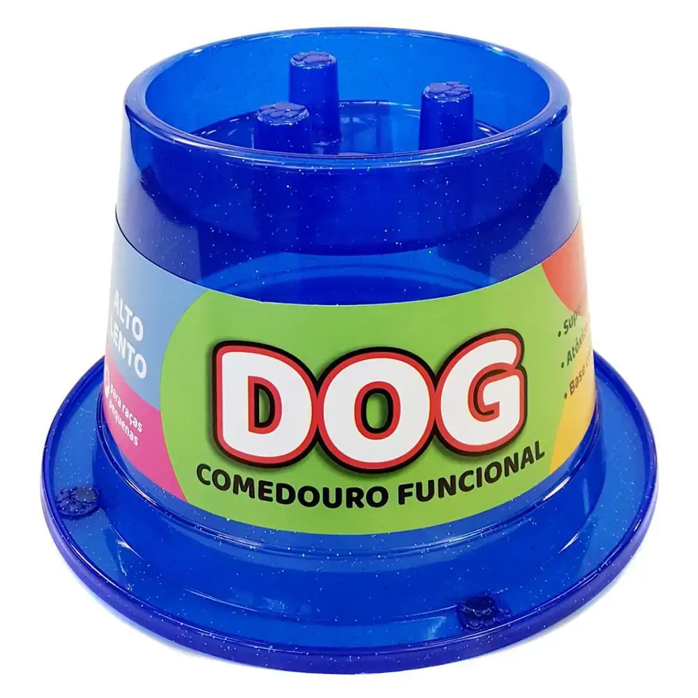 Comedouro Funcional Lento Antiformiga Azul Transparente Glitter Pet Toys 250ml