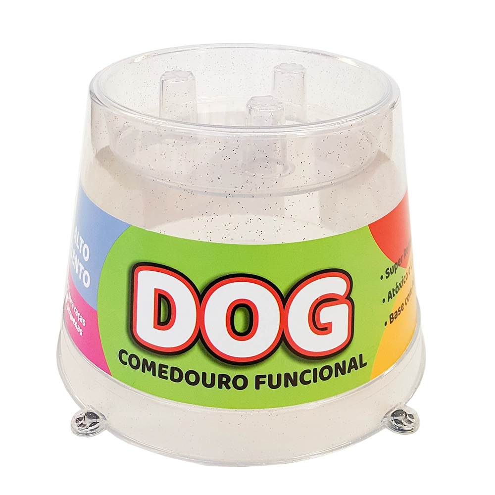 Comedouro Pet Toys Funcional Lento Transparente Com Glitter 250 Ml