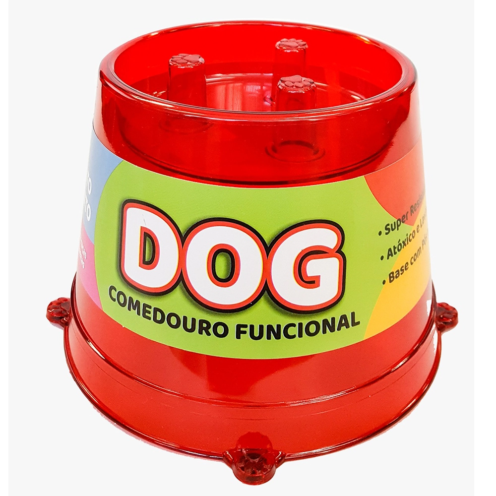 Comedouro Pet Toys Funcional Lento Vermelho Transparente Com Glitter 250 Ml