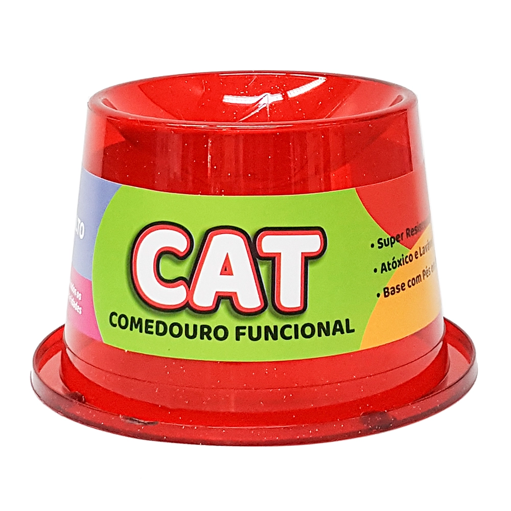 Comedouro Alto Antiformiga Cat 250 Ml Vermelho Glitter