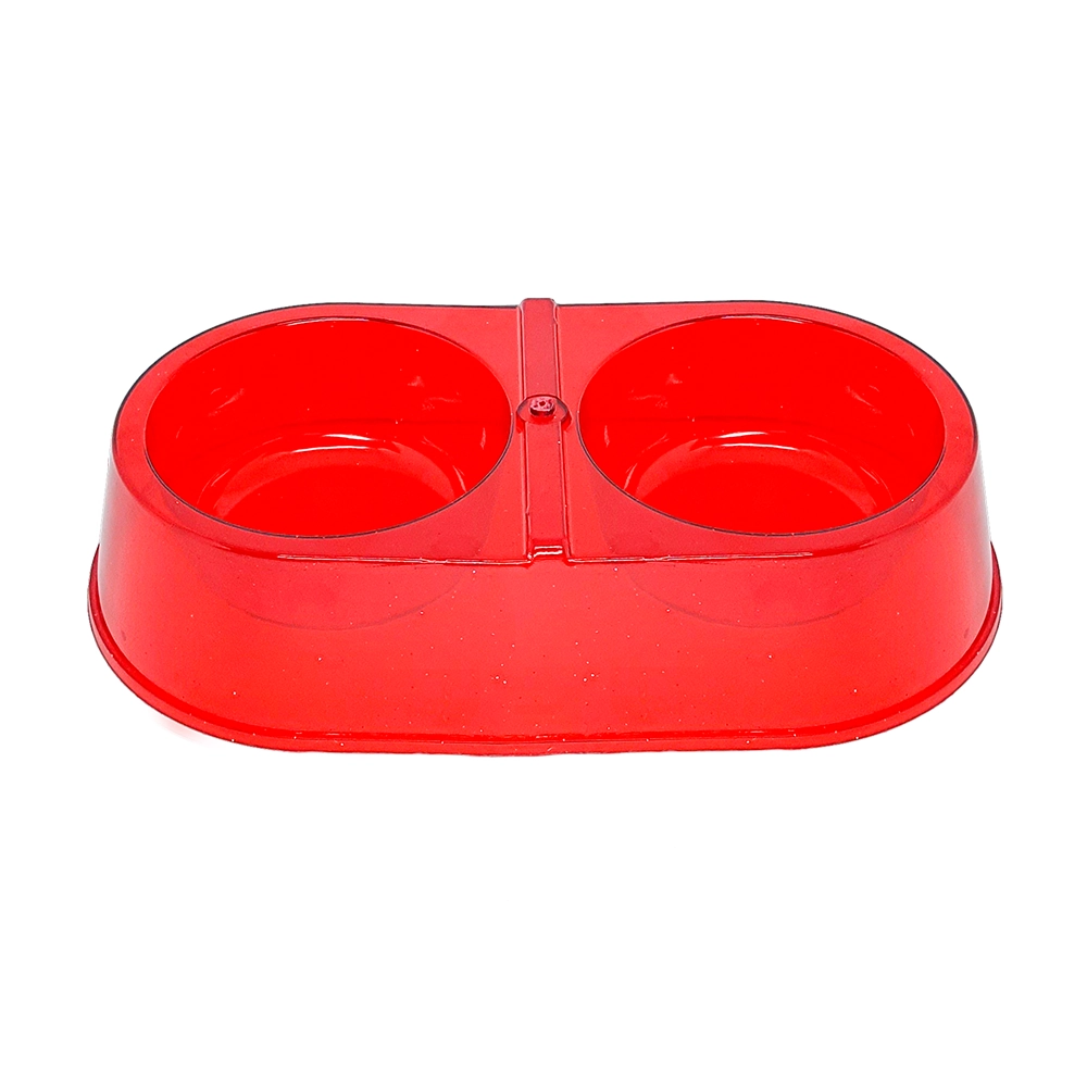 Comedouro Duplo Pet Toys Vermelho Transparente Com Glitter 350 X 350 Ml