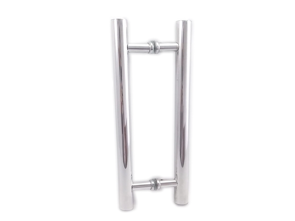Puxador H Duplo 40x30cm Tubular Redondo Para Porta De Vidro E Portão - Cromado