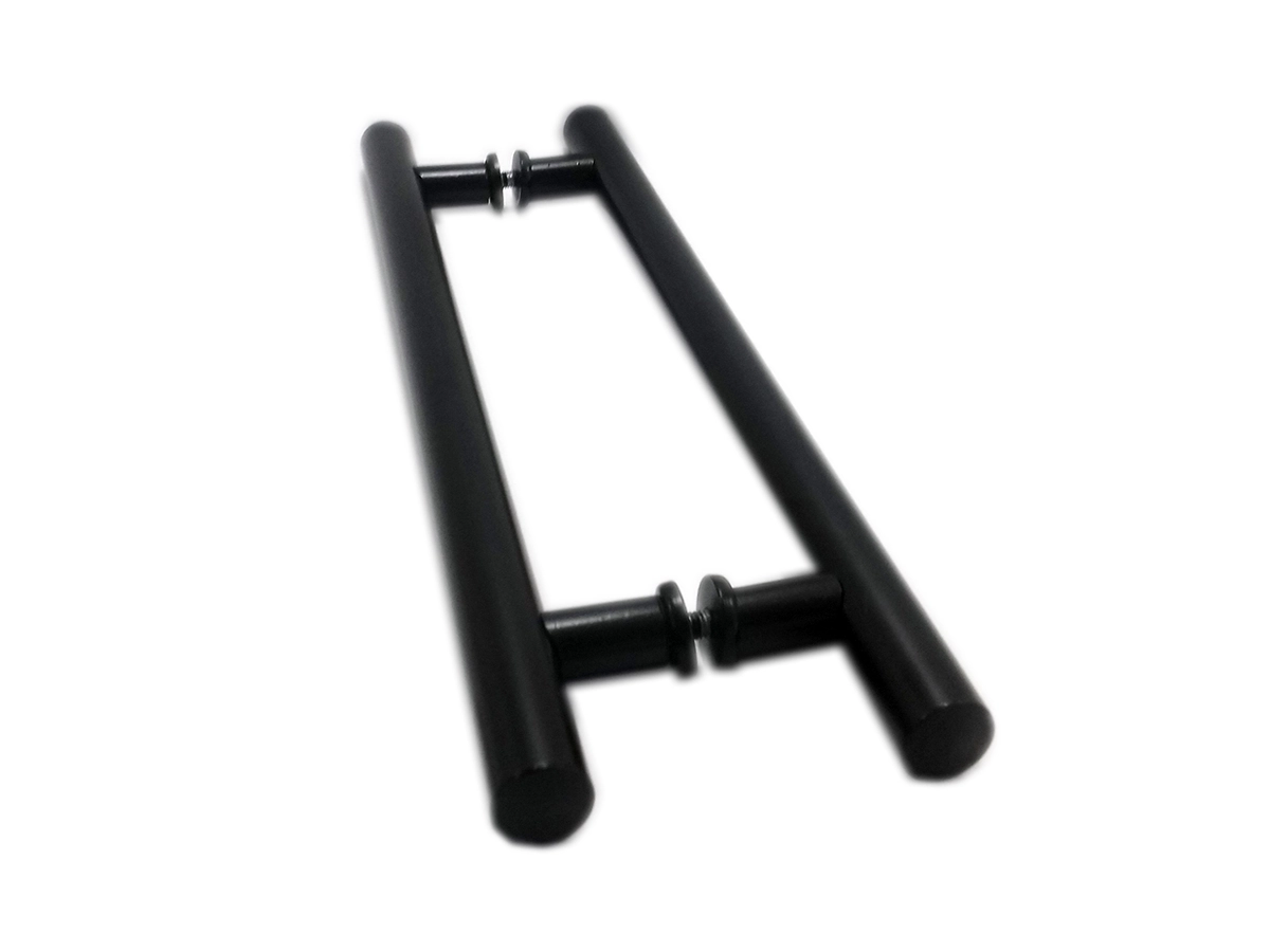 Puxador H Duplo 40x30cm Tubular Redondo Para Porta De Vidro E Portão - Preto