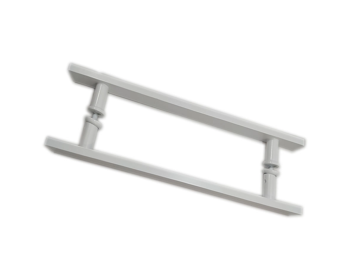 Puxador H Duplo 40x30cm Reto Barra Chata Para Porta De Vidro E Portão - Branco