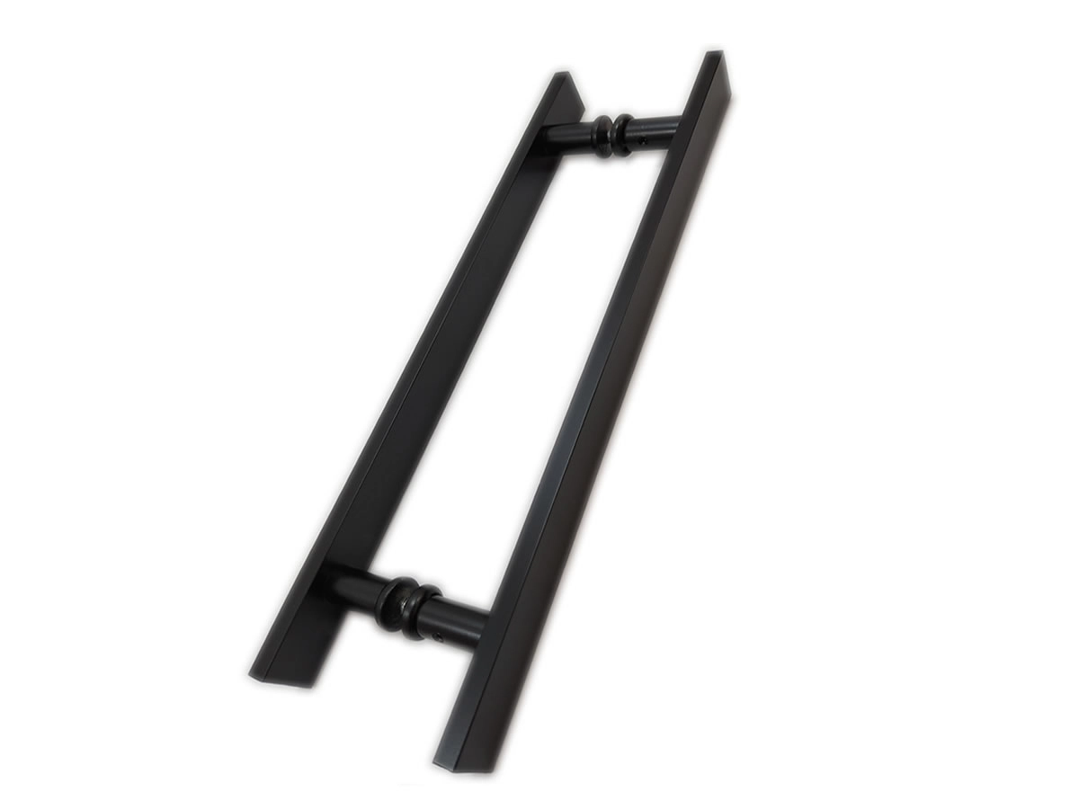 Puxador H Duplo 40x30cm Reto Barra Chata Para Porta De Vidro E Portão - Preto