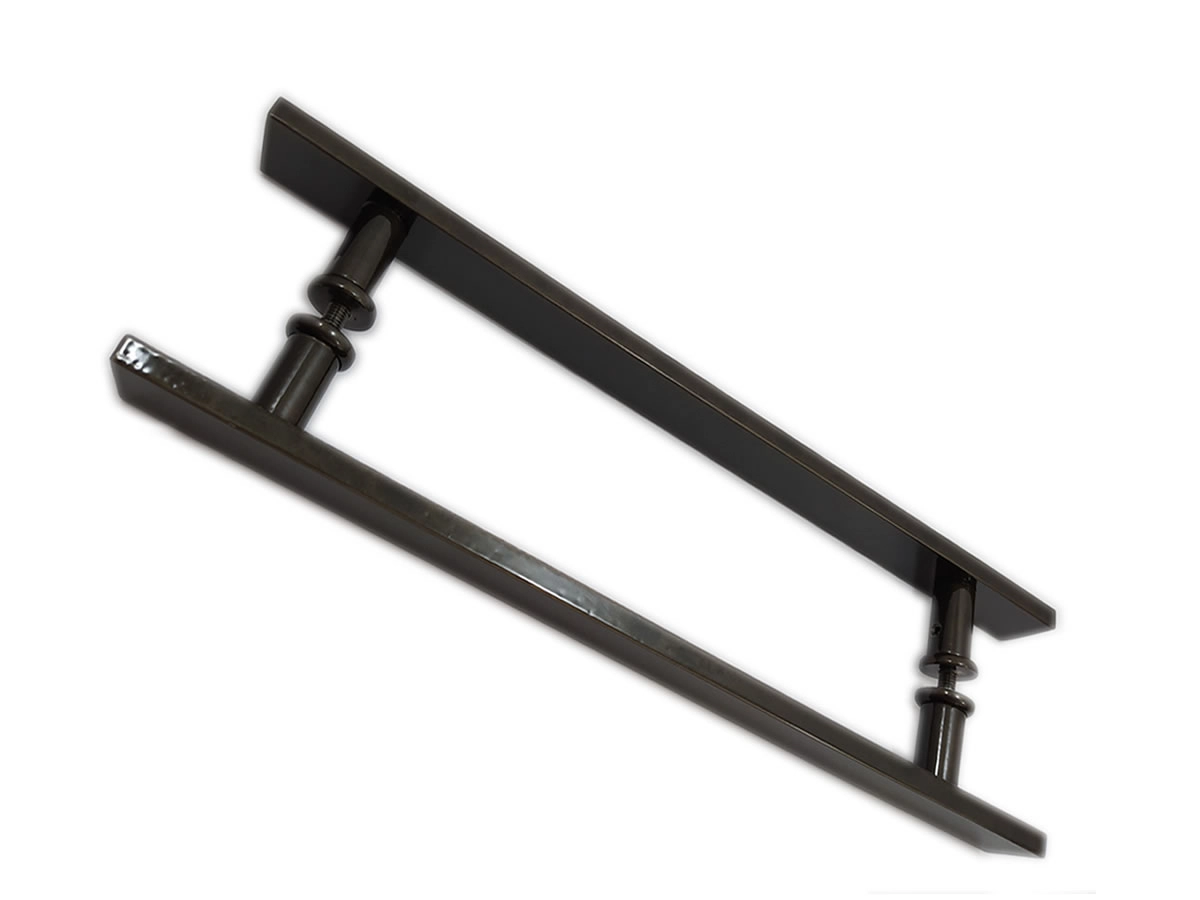 Puxador H Duplo 40x30cm Reto Barra Chata Para Porta De Vidro E Portão - Bronze