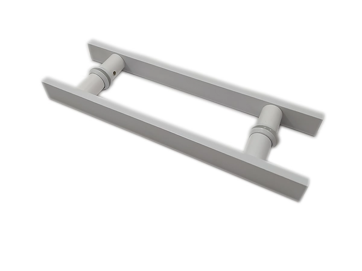 Puxador H Duplo 30x20cm Reto Barra Chata Para Porta De Vidro E Portão - Branco