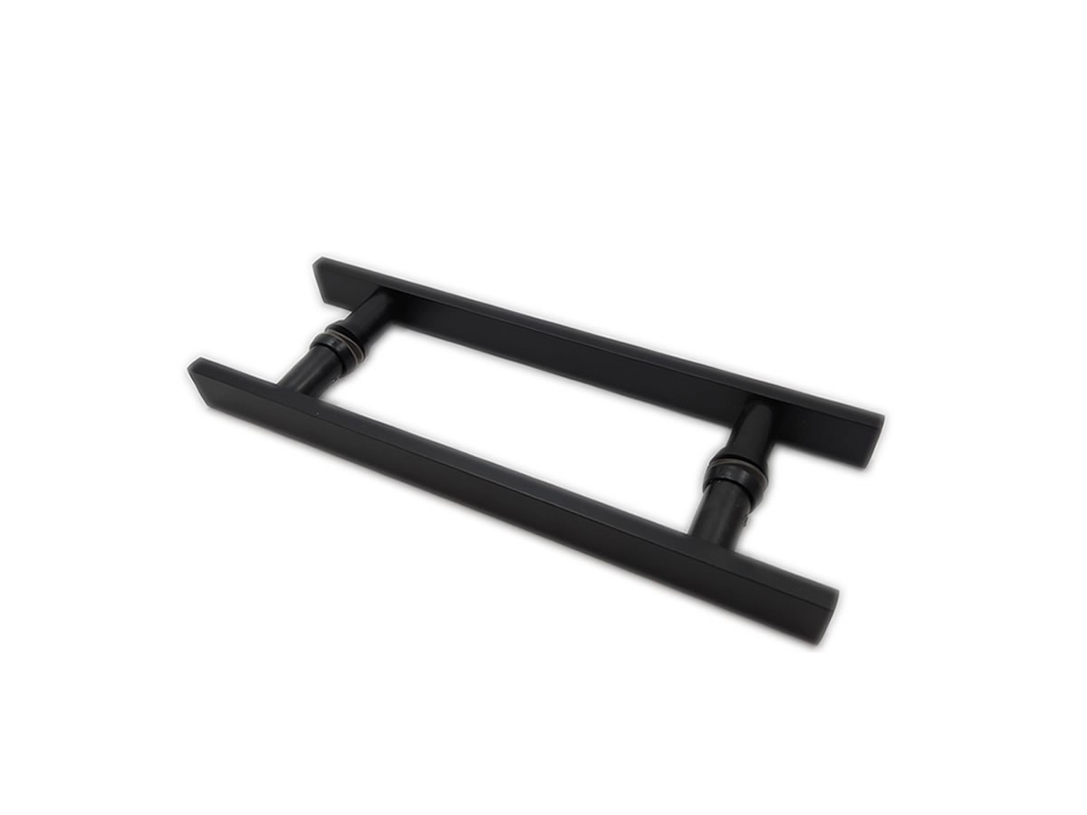 Puxador H Duplo 30x20cm Reto Barra Chata Para Porta De Vidro E Portão - Preto