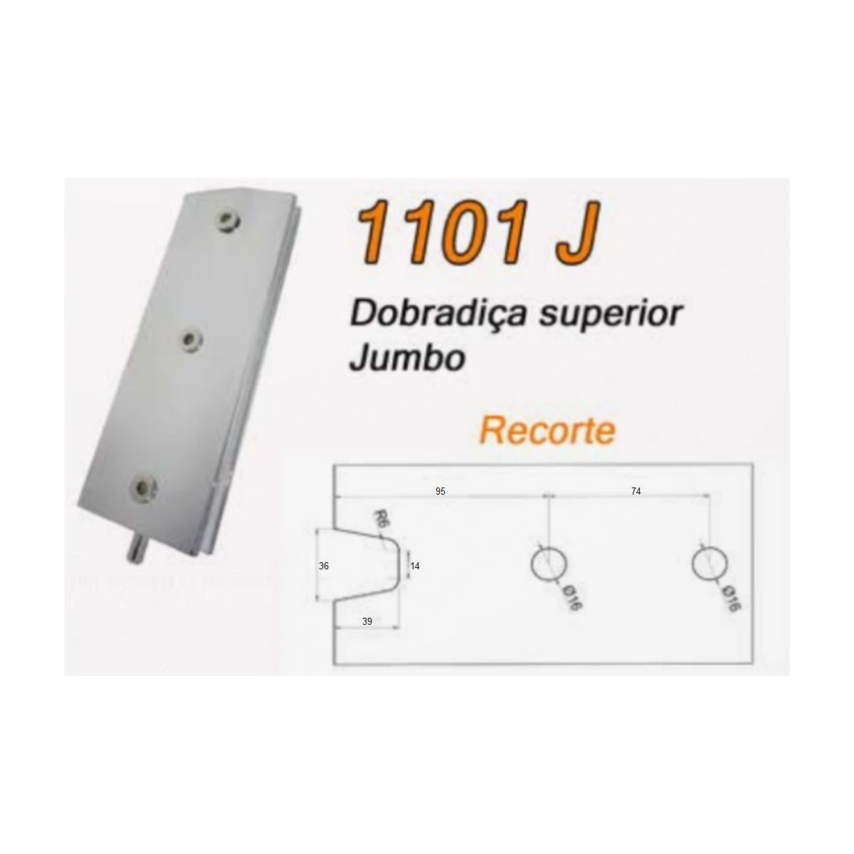 Dobradiça Superior Jumbo 1101 J Para Porta Pivotante De Vidro - Cromado