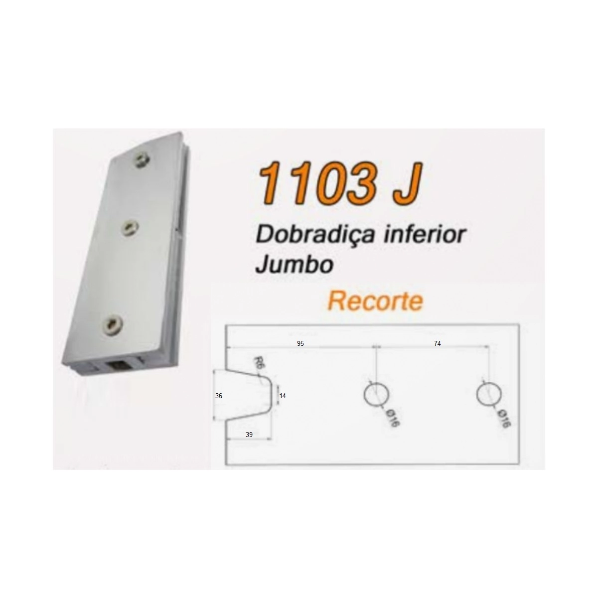 Dobradiça Inferior Jumbo 1103 J Para Porta Pivotante De Vidro - Cromado