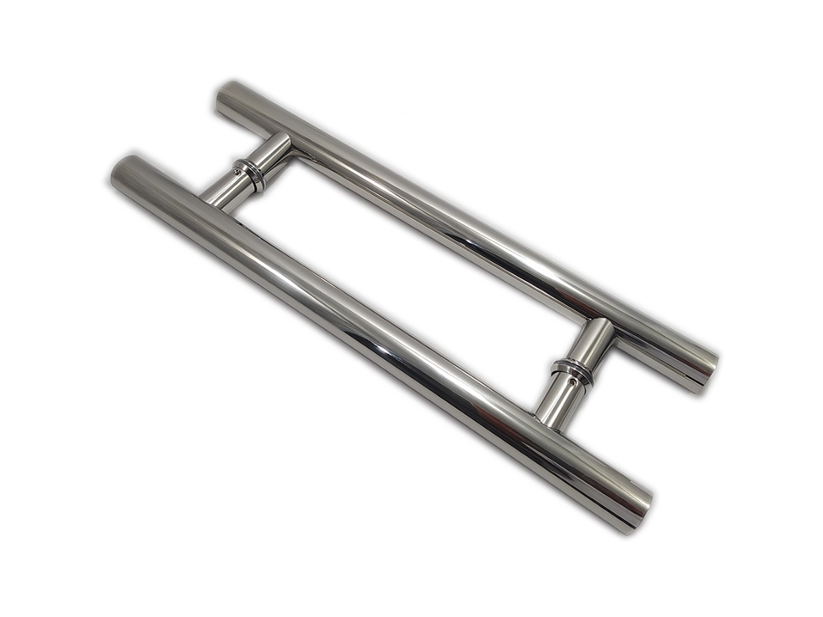 Puxador H Duplo 45x30cm Tubular Redondo Em Inox Para Porta De Vidro E Portão