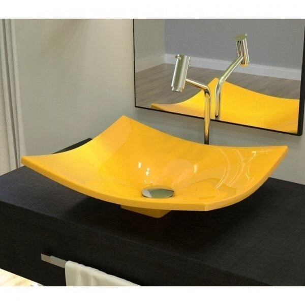 Kit Cuba F44 Com Torneira Link 1062 Metal E Válvula Click 1 Pol. E Sifão Cromado E Flexivel Amarelo