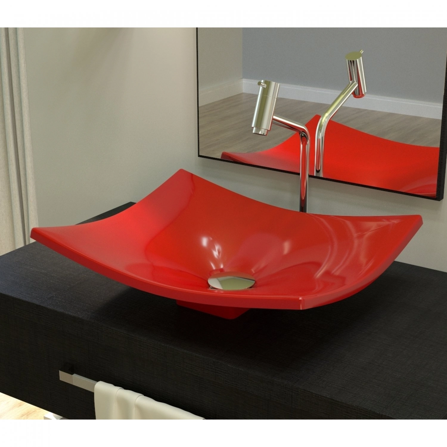 Kit Cuba F44 Com Válvula Click 1 Pol. E Sifão Cromado E Flexivel Vermelho