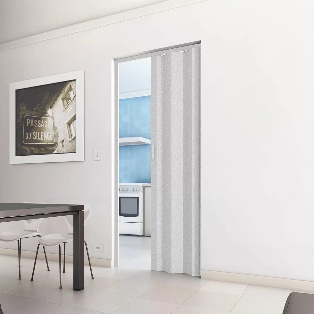 Porta Sanfonada De Pvc 210x72cm Com Trinco Bcf Abertura Direita Cinza
