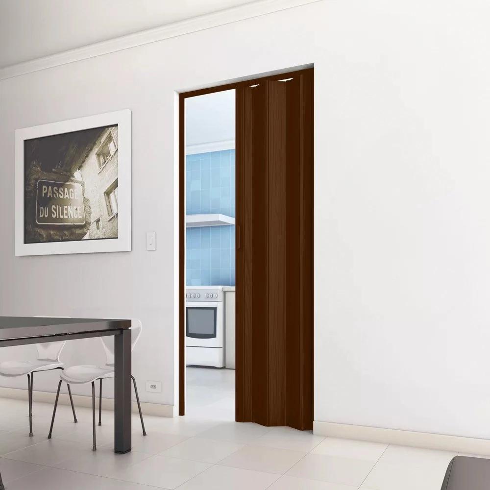 Porta Sanfonada De Pvc 210x72cm Com Trinco Bcf Abertura Direita Imbuia