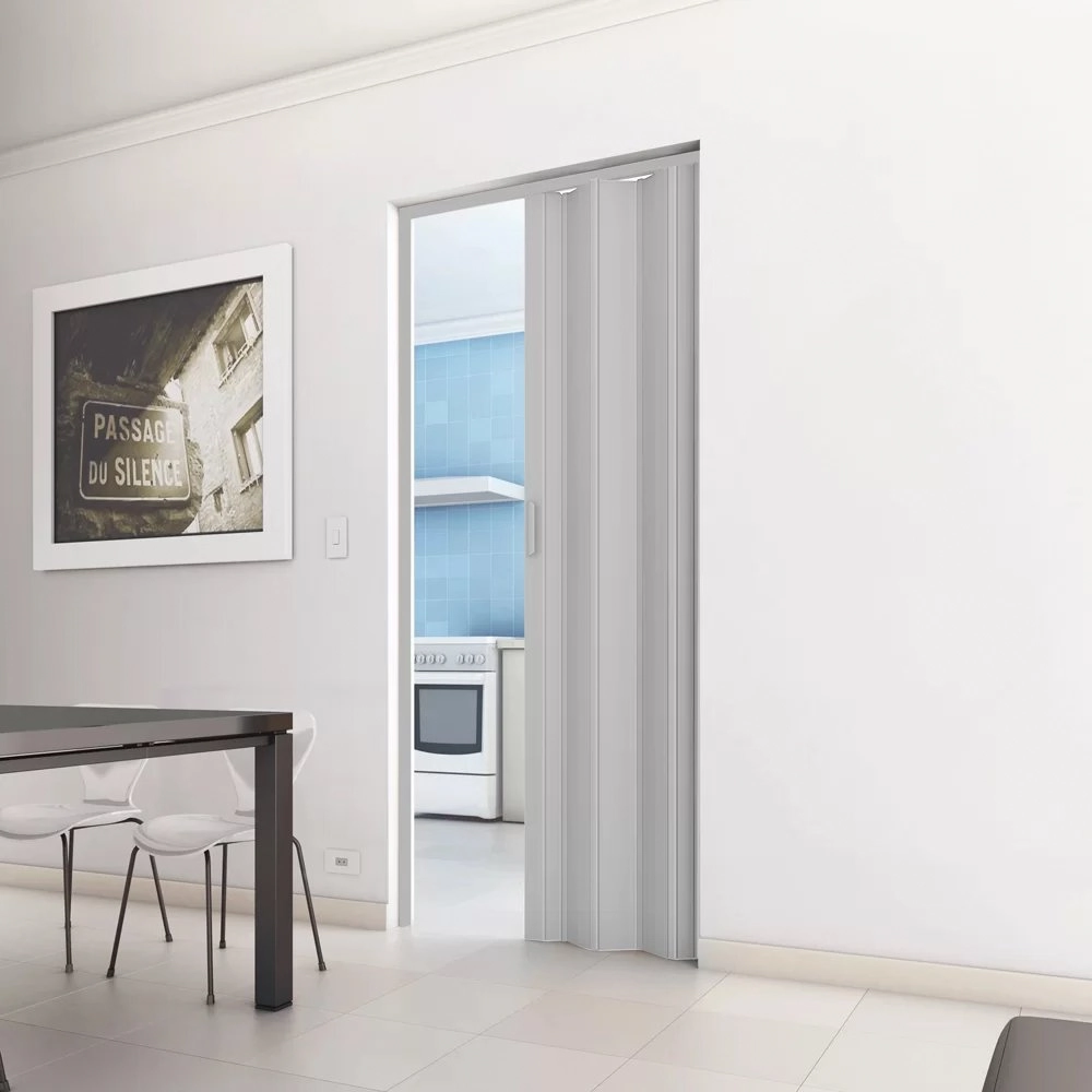 Porta Sanfonada De Pvc 210x72cm Com Trinco Bcf Abertura Direita Branco