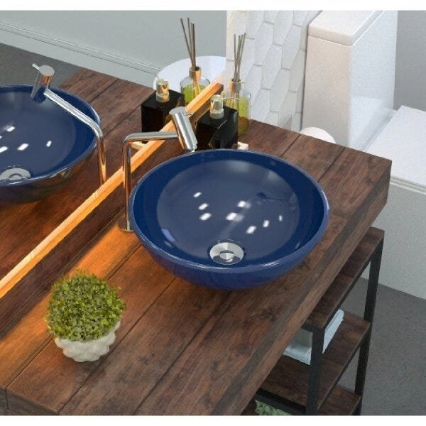 Kit Cuba R35 Com Válvula Click 1 Polegada B E Sifão Cromado E Flexível Compace Azul Escuro