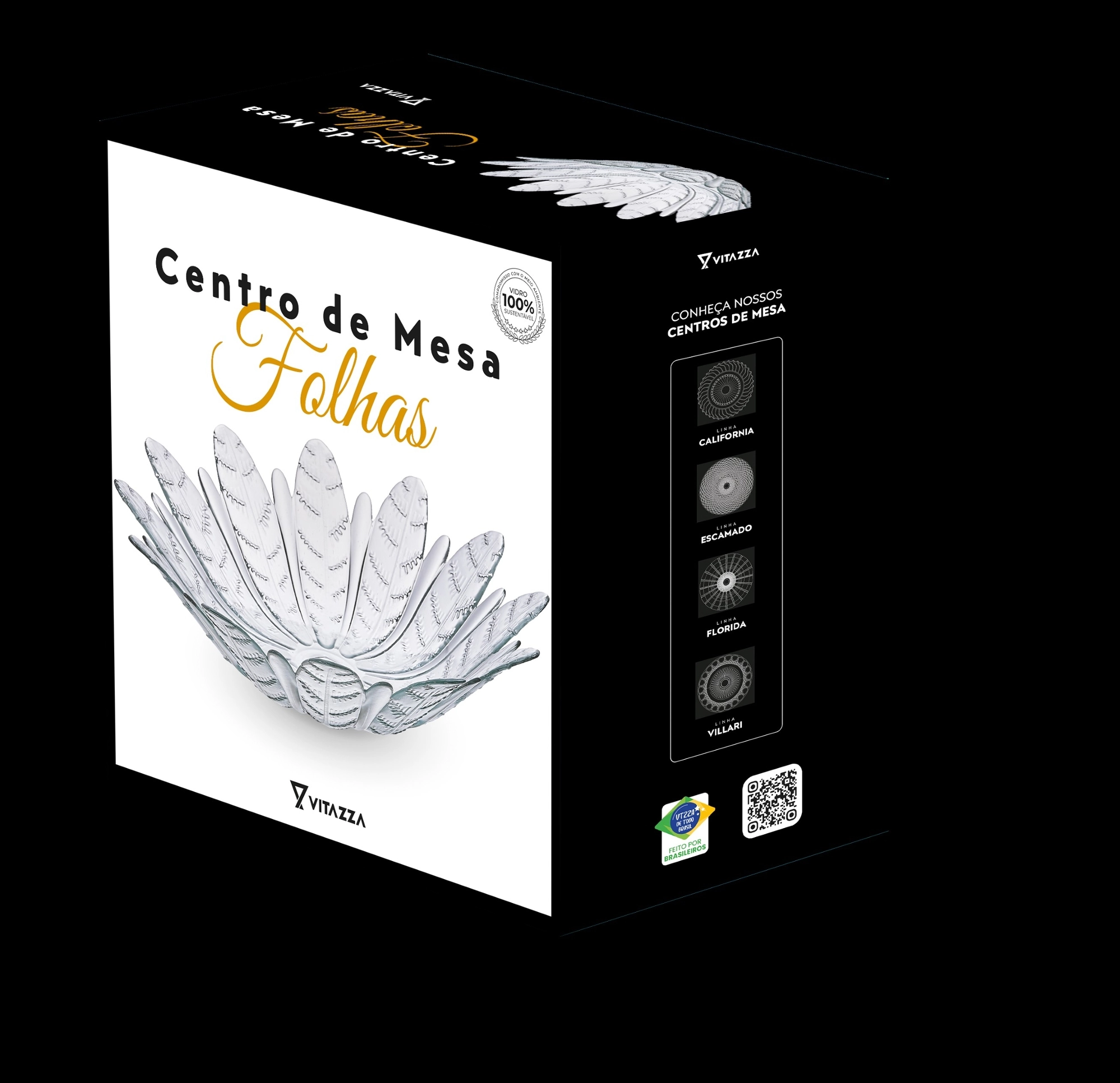 Centro Mesa Vidro Sem Pe 39cm Folhas Na Caixa Papelao Medida 39x9,5cm Vitazza