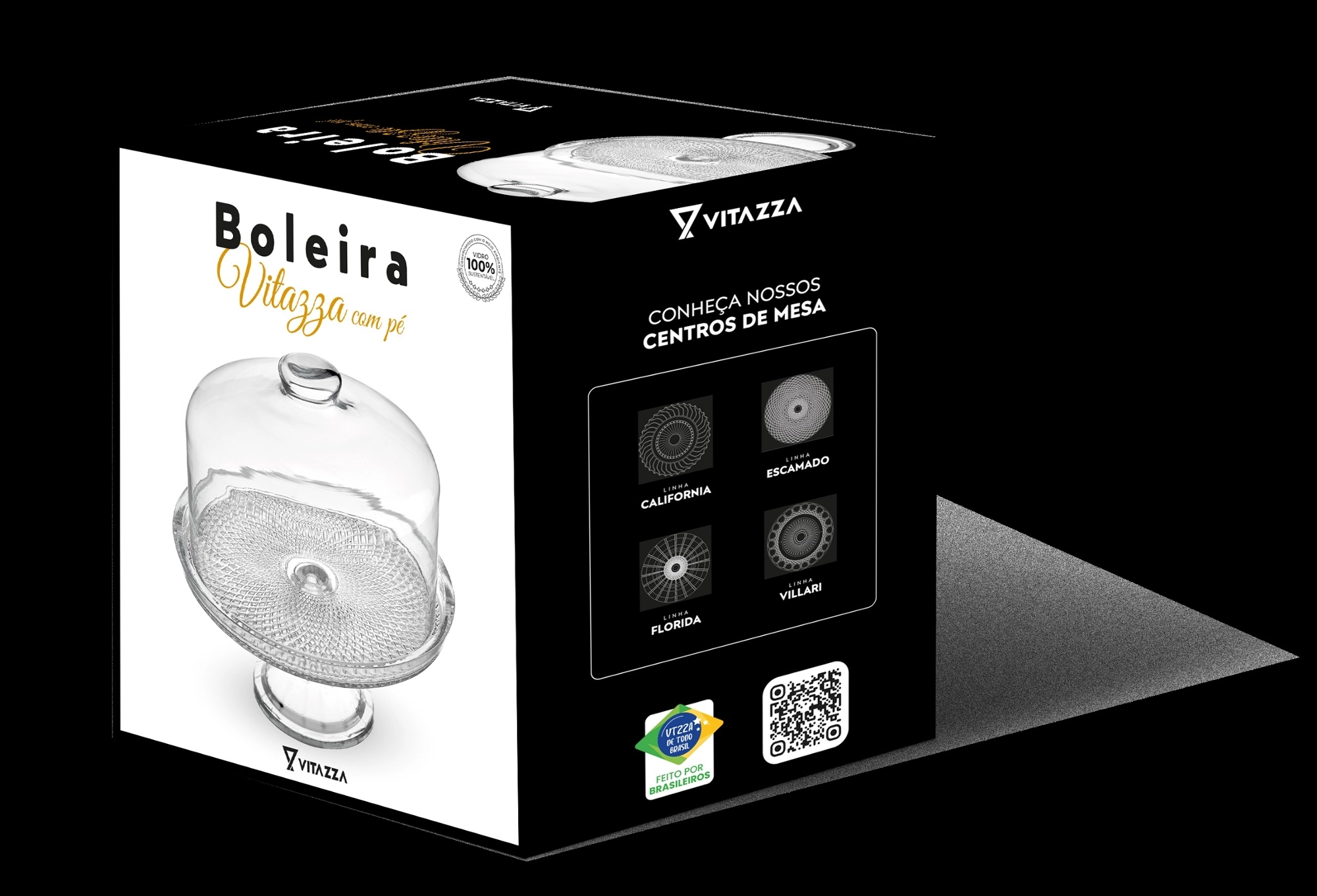 Boleira Pe Petalas Jasmim Natural Cx Black B1710 Vitazza