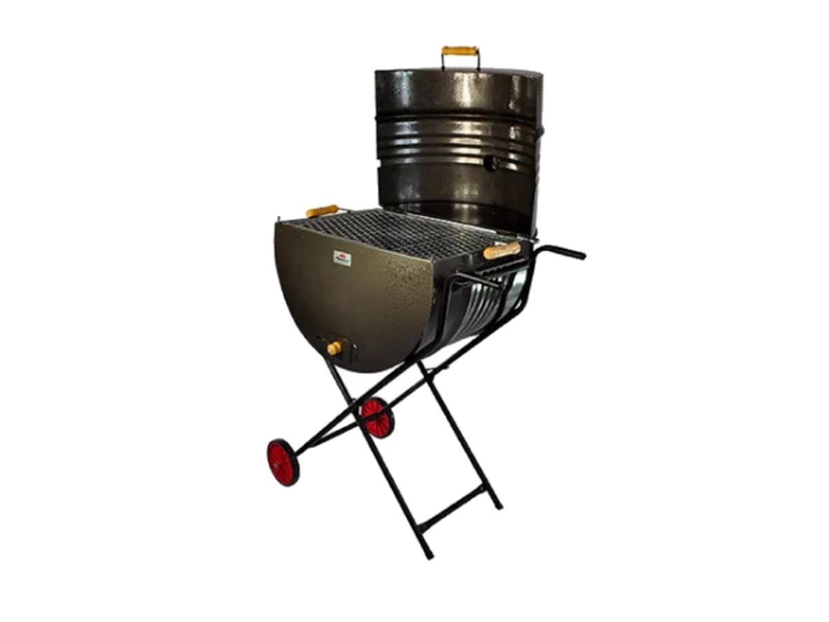 Churrasqueira Meio Tambor Grill 200l Grelha Suporte E Rodas