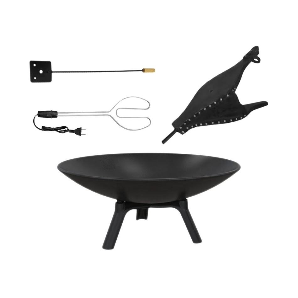 Kit Lareira Ferro Preta Acendedor 220v Fole E Espalhador