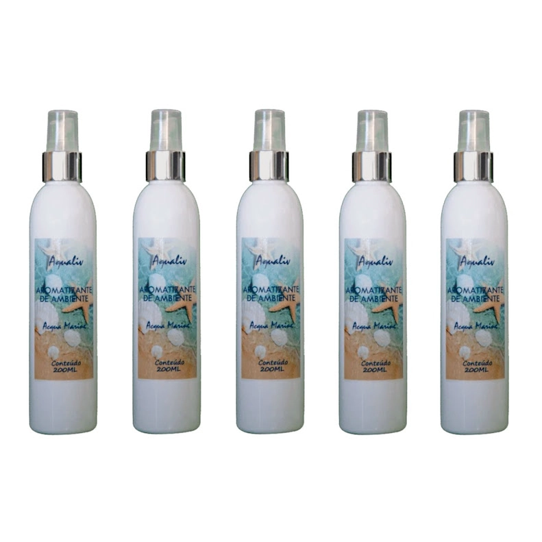 Kit 5 Aromatizador Ambientes Aroma Acqua Marine Frasco 200ml