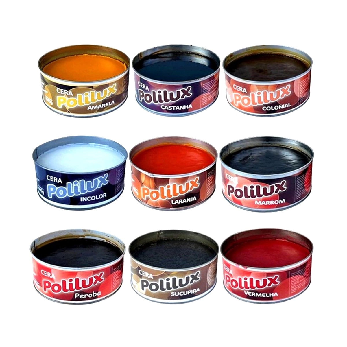 Kit 9 Cera Pastosa Polilux Mais Brilho Todas Cores Lata 400g