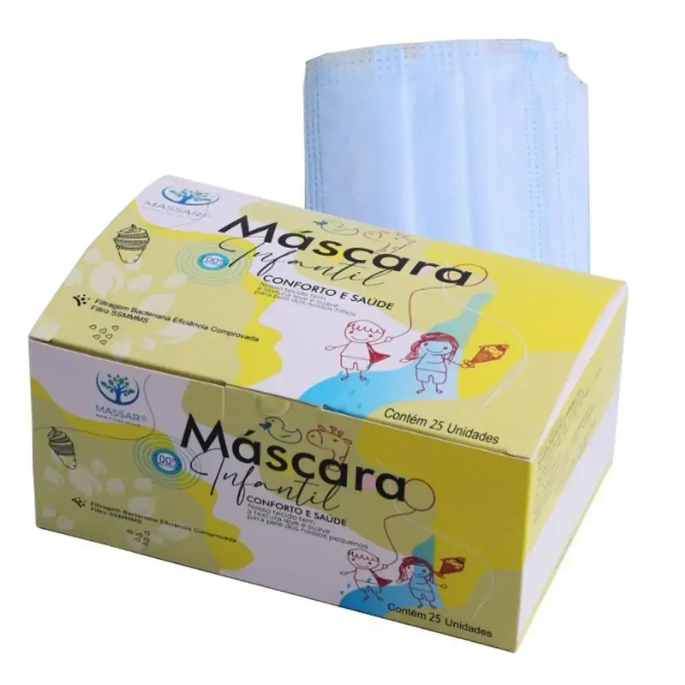 Mascara Descartavel Massar Cirurgica Infantil Azul C/ 25un