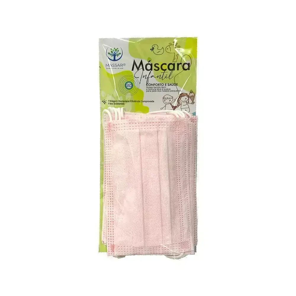 Mascara Cirurgica Tripla Descartavel Infantil Rosa 10und