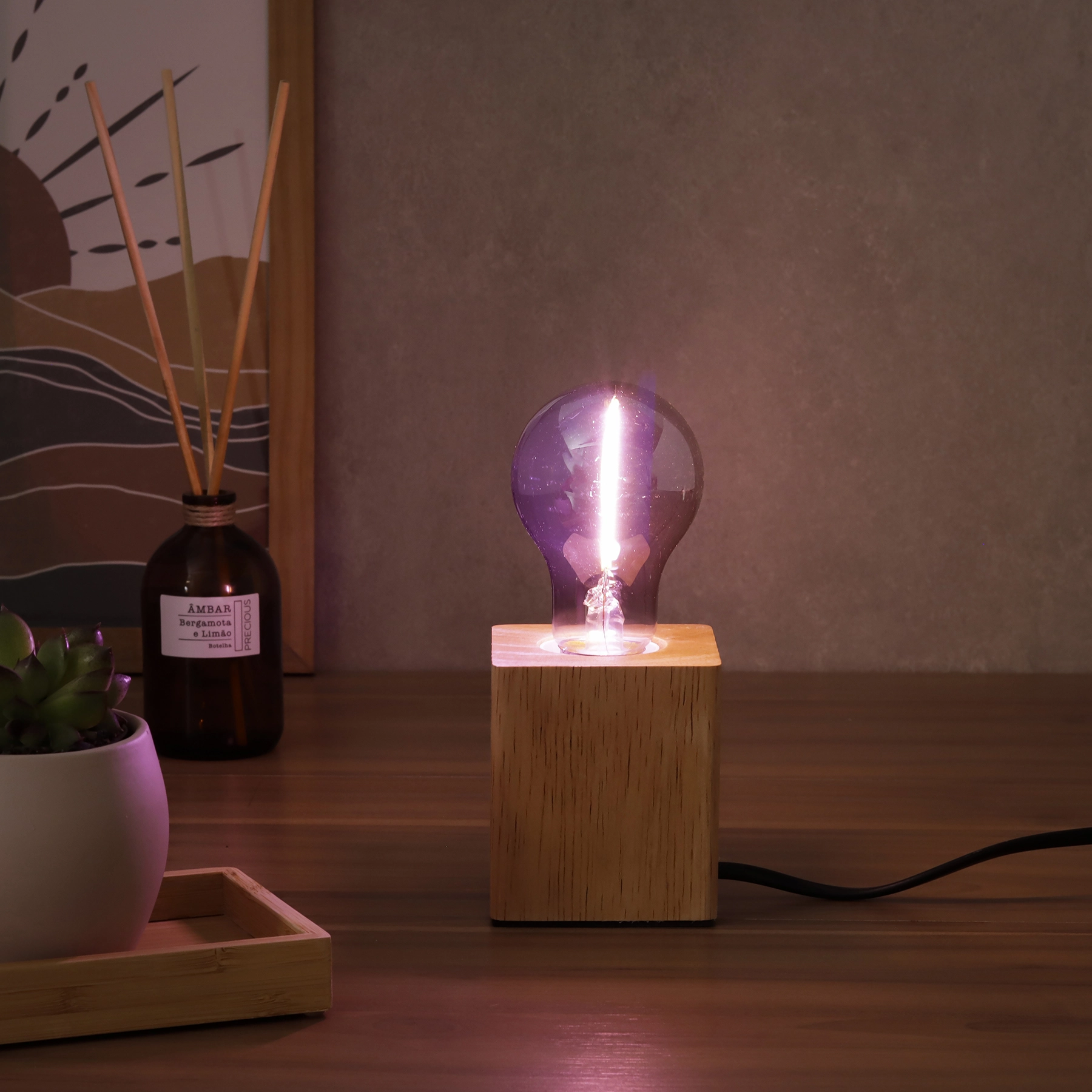 Lâmpada de LED Filamento E27 Bulbo 1W 50lm Luz Rosa Bivolt Elgin