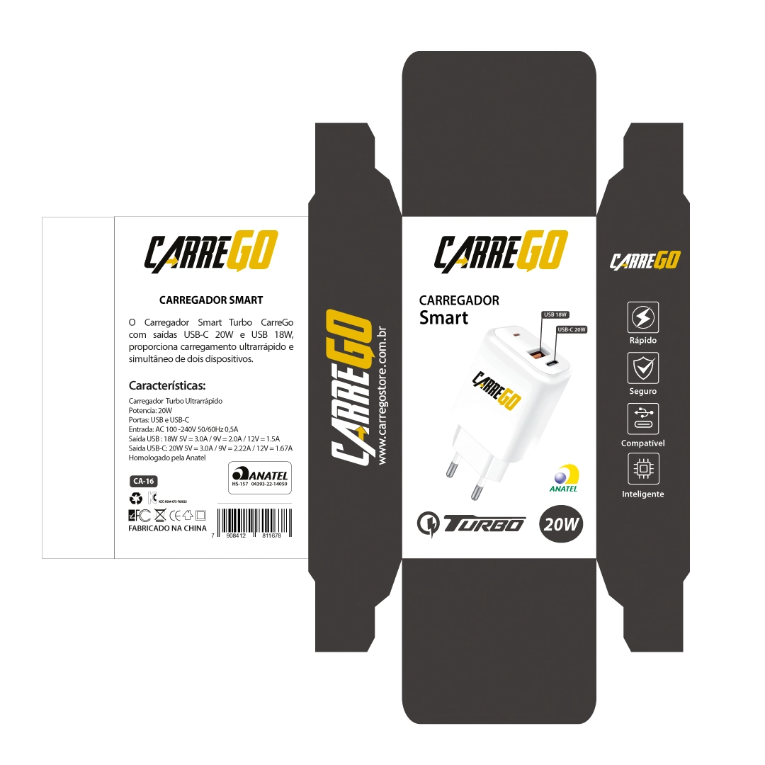 Carregador Smart Usb 18w Usb C 20w
