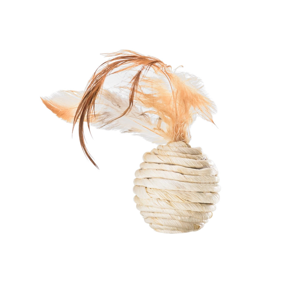 Brinquedo Para Gatos Bolinha Com Peninhas Fibra Natural Mimo Pet 1un